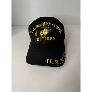 US Marine Corps Retired Black Embroidered Baseball Cap Hat Veteran Gift